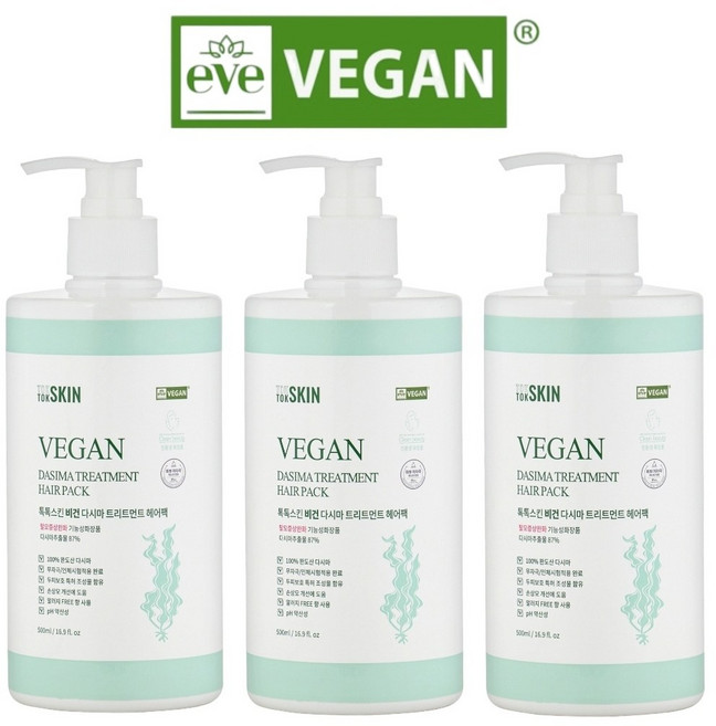 톡톡스킨 비건 임산부 탈모 다시마 트리트먼트 헤어팩 컨디셔너 500ml 3개입, 3개