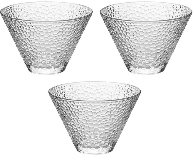 투데이리빙 3P 세트 해머드 유리 디저트볼 투명 아이스크림잔 다용도 요거트볼 과일 샐러드볼 빙수 화채 글라스 시리얼 종지 인테리어 소품, 3개, R98693A(투명