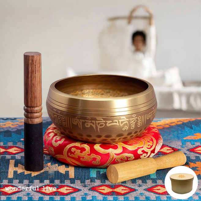 wonderful live 싱잉볼 티벳종 화사종 명상종 씽잉볼 좌종 요가종 릴렉스종 명상주발 육자 잠언 고급 선물 포장, 1개