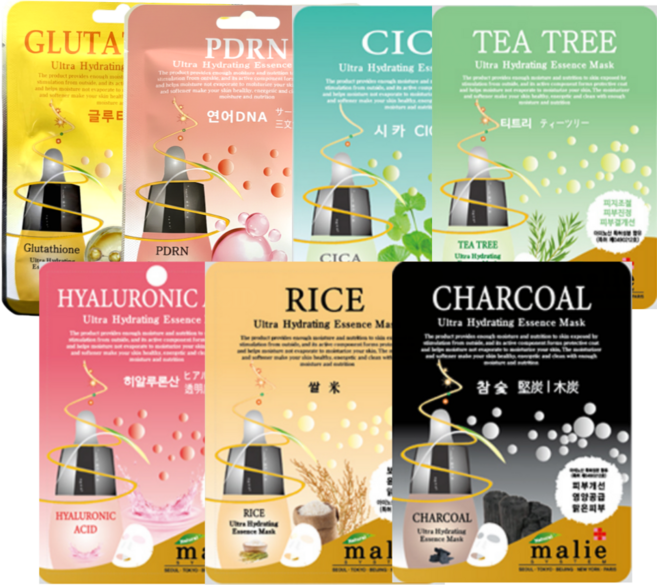 에코제이 마리에 에센스 마스크팩 20ml x 70매 PDRN 글루타치온 시카 티트리 히알루론산 쌀 차콜, 70개, 1개입