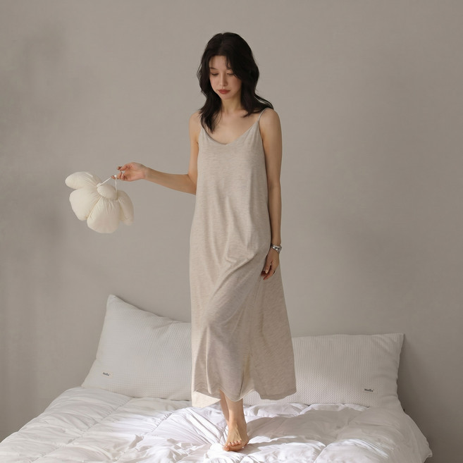 로베앤부 모달 캡내장 롱 슬립 홈웨어 원피스 잠옷