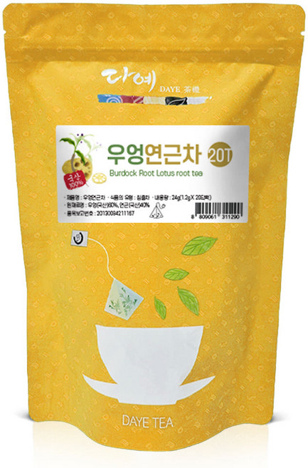 [본사직영] 다예 100%국산 우엉 연근차 20티백 생분해 삼각티백, 5개, 20개입, 1.2g
