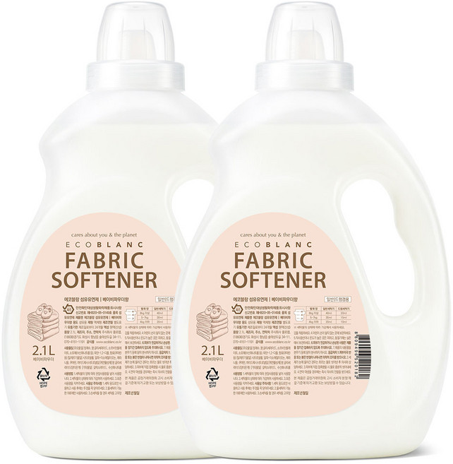 에코블랑 유아 섬유유연제 베이비파우더향, 2.1L, 2개