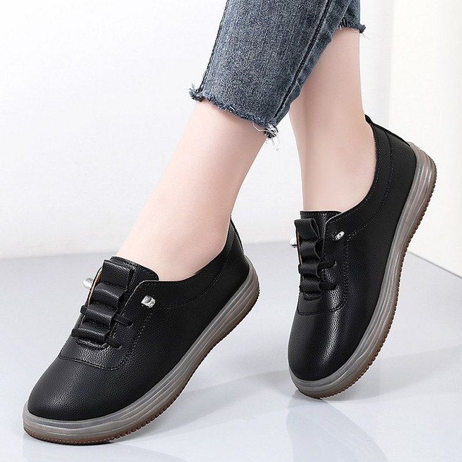 여성 가죽 슬립온 밴딩 푹신푹신 플랫 슈즈 발편한 여성 슬립온 단화 가볍고 발편한 여성 신발 여성 구두 데일리 캐주얼 스니커즈2006