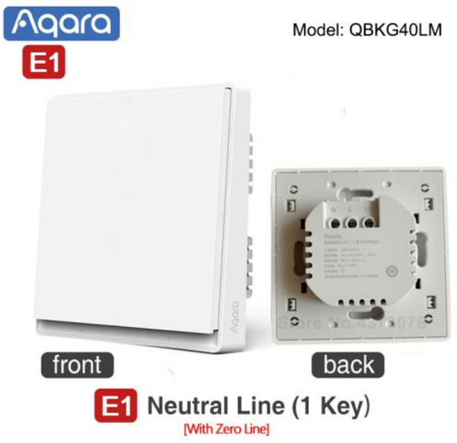 Aqara E1 벽 스위치 스마트 무선 스위치 Zigbee 3.0 중립 제로 화재 와이어 조명 스위치 Xiaomi MiHome Apple Homekit과 함께 작동, 1개, 05 With Neutral 1KEY
