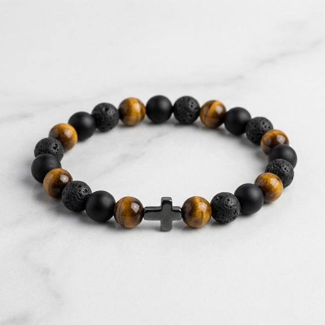 CASA 행운 호안석 남자 여자팔찌 십자가 팔찌 라바스톤 용암석