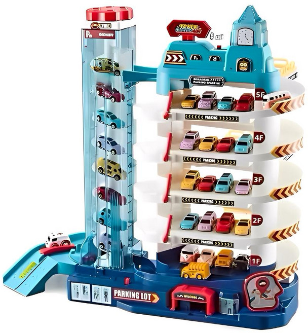 恐龍電動軌道組裝汽車大樓闖關大冒險玩具, 五層樓停車場, 1套