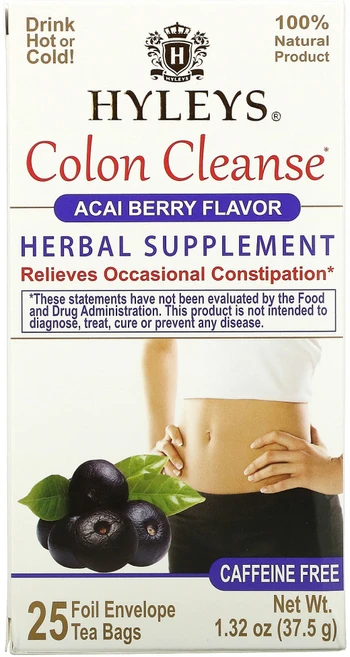 Hyleys Tea 콜론 정화 아사이 베리 무카페인 25 포일 엔벨로프 티백 0.05 oz (1.5 g) 각 2팩, 37.5g, 2개 - 쿠팡