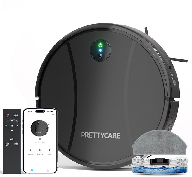 프리티케어 로봇청소기 강력흡입 맵핑 자율주행 물걸레 자동충전 대용량 가정용, C2 Black