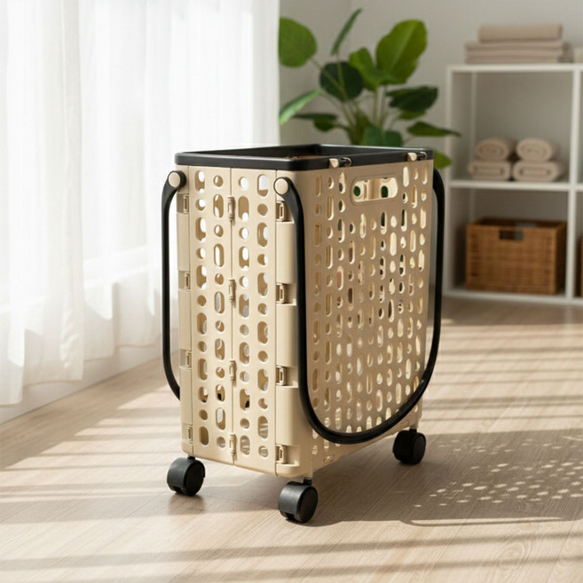 무소음 접이식 쇼핑카트 우레탄바퀴 폴딩카트 65L 대용량, 아이보리, 1개