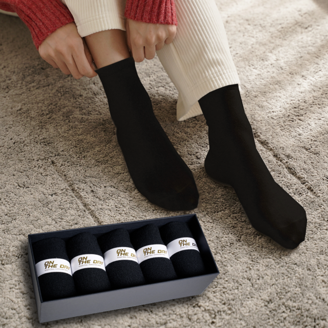 온더데이 여성 봄가을 간절기 중목 양말 5켤레 부드러운 캐시미어 혼방 무지삭스