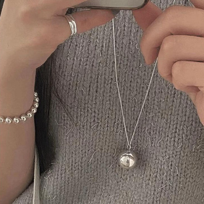 핑크마카롱 골드앤실버볼 클래식 롱 네크리스