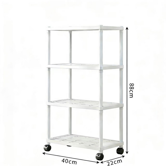 다용도 수납 선반 다층 이동식 트롤리 3단 수납장 가정용 틈새 수납장 YCY, 4단, 화이트 바퀴형
