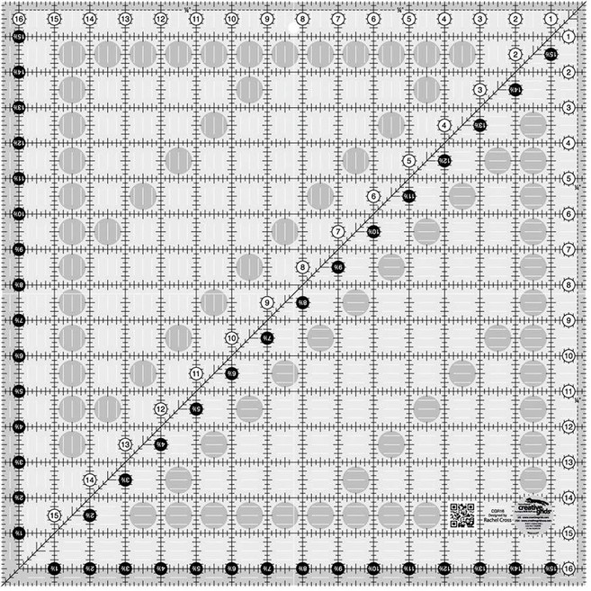 Creative Grids 퀼트 눈금자 41.9 x 41.9cm(16-1/2 16-1/2인치) 정사각형 - CGR16 미국산 미끄럼 방지 그립 아크릴 퀼팅 바느질 공예, Creative Grids 퀼트 눈금자 41.9 x 4