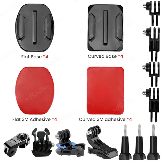 헬멧 접착식 스티키 마운트 평면 곡면 고프로 13 12 11 10 9 8 인스타360 X5 X4 아카소 DJI 오스모 액션 6, 10 set 3, 01 유니버설