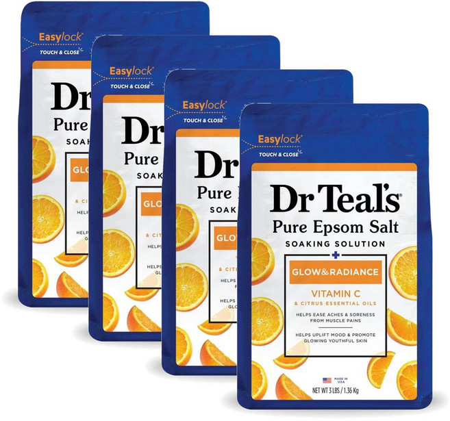 닥터틸즈 퓨어 앱솜솔트 비타민C 감귤 DrTeal's Pure Epsom Salt Glow Radiance, 1.36kg, 4개