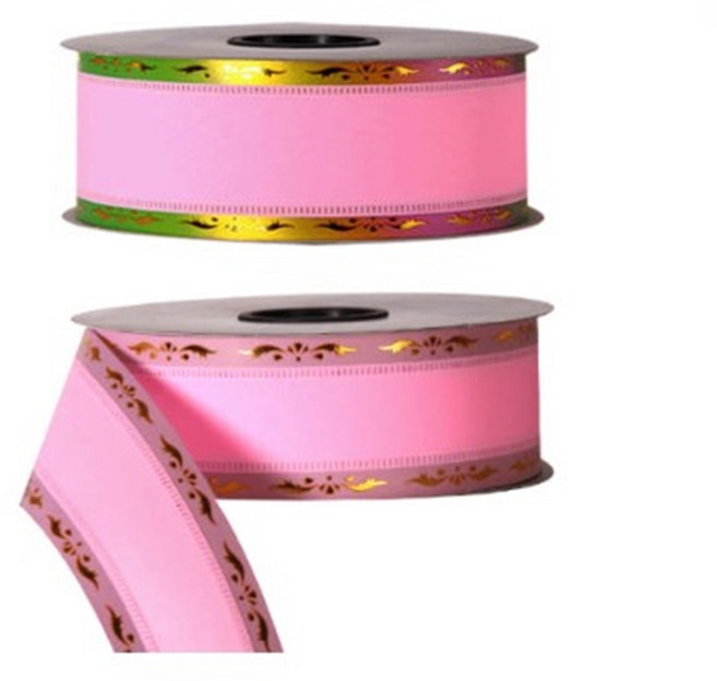 금박공단 / 동양란 서양란 관엽 리본 / 컴퓨터전용 글씨리본 꽃자재 연두레인 핑크 금박, 9cm