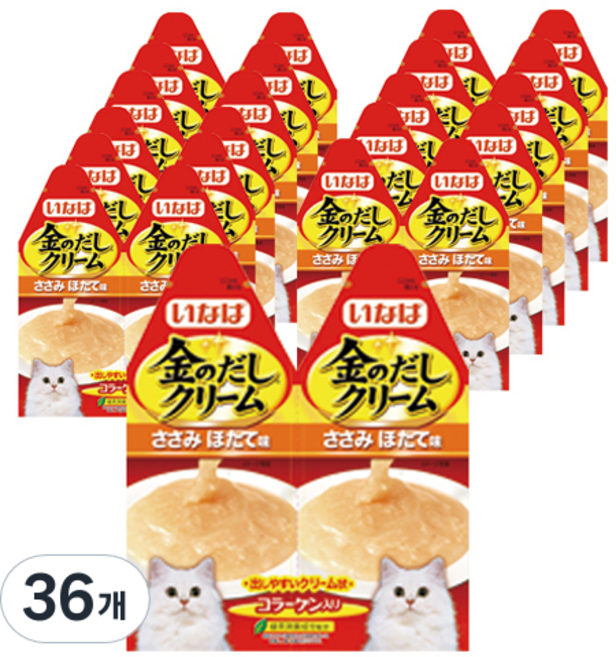 이나바 고양이 금빛육수 크림 파우치 간식 2p, 혼합맛(닭가슴살/가리비), 60g, 36개