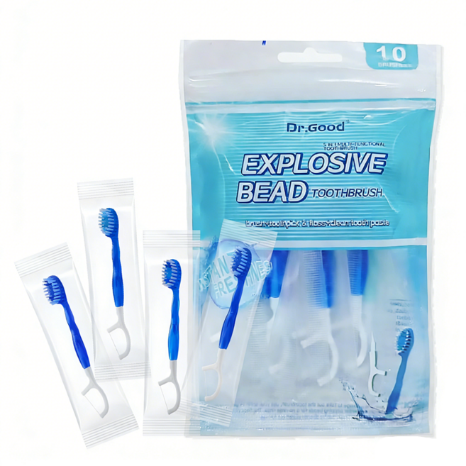 PPEAT 5in1 다기능 칫솔 치실 이쑤시개 일회용 구강 청결용품 여행 필수품 휴대용, 1개, 10개입