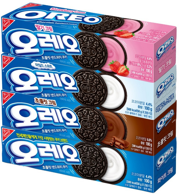 [오늘쇼핑]오레오쿠키 4종 각 1개씩(오리지널+마일드스위트+딸기+초콜릿크림), 100g, 1개