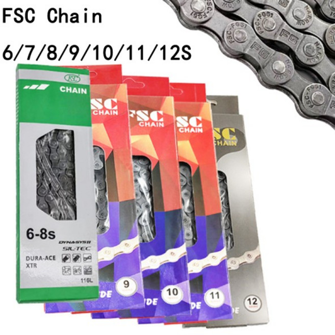 FSC 6/7/8/9/10/11/12단 속도 자전거 체인 116/126 링크 초경량 MTB 산악 로드 바이크 6S 10S, 14 10 Speed Tablet Gold