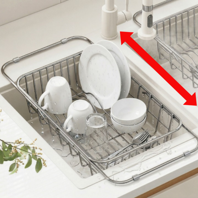 동이홈 길이조절 설거지 후 바로정리 식기 건조대, 1개, 스텐색, 1단