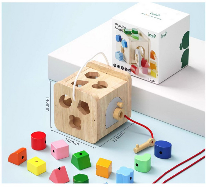 정품 boby 몬테소리 교구 원목 도형 블록 매칭 큐브 유아 아동 가베 소근육 토들러 장난감, 1개