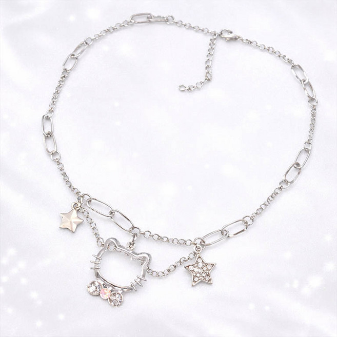 디아브 캣 스타 네크리스 실버 키티 목걸이 별 체인 키치 스트릿 네크리스