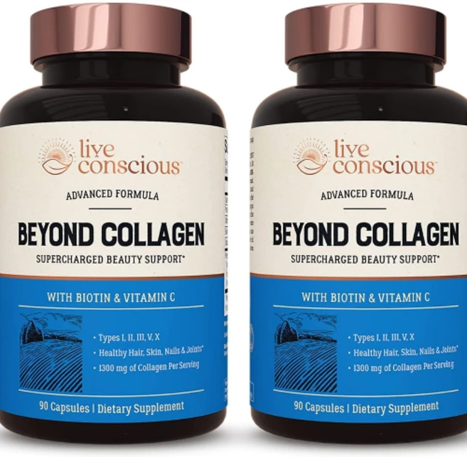 Live Conscious 비욘드 콜라겐 비오틴 비타민C 함유 1300mg 캡슐, Capsules, 2개, 90정 - 쿠팡