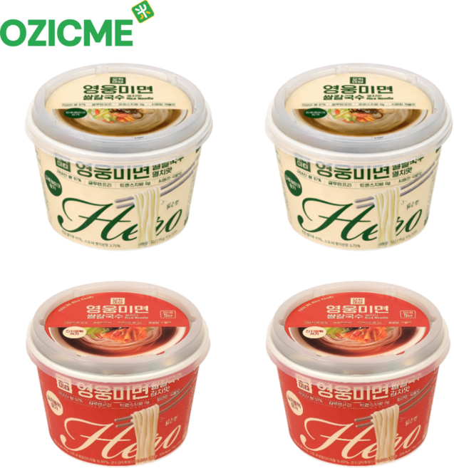쌀국수 컵쌀국수 멸치맛 김치맛 반반 건면 오직미 영웅미면 쌀칼국수, 4개, 95.5g