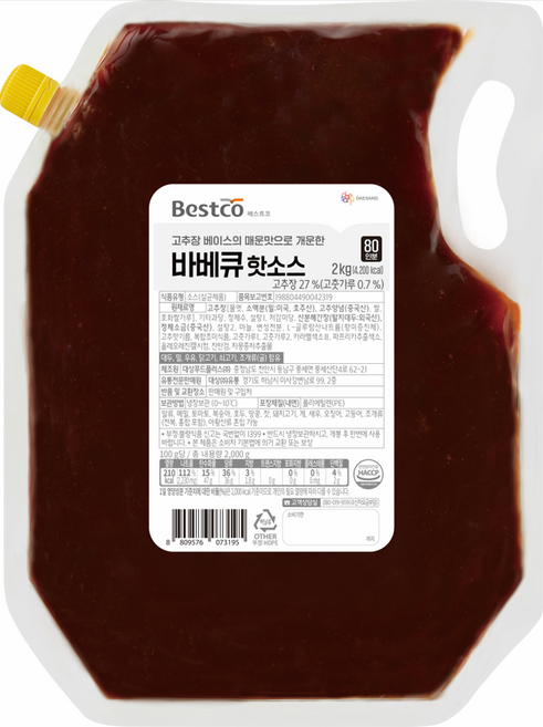 냉장 대상 베스트코 바비큐 핫소스 2kg, 1개
