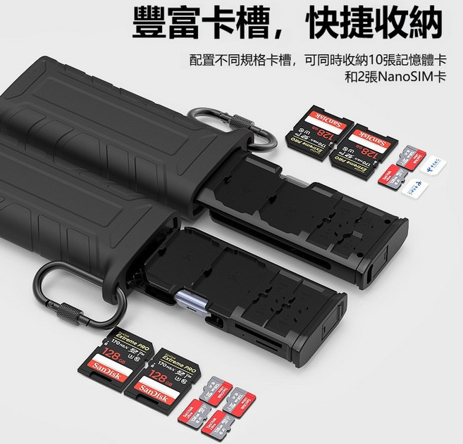 budi 多卡槽記憶卡收納盒，讀卡機，IP54防水防塵，Type-C/USB SD/TF 雙卡同讀, 1個, 全新升級【超大容量收納-超快讀取】, N/A