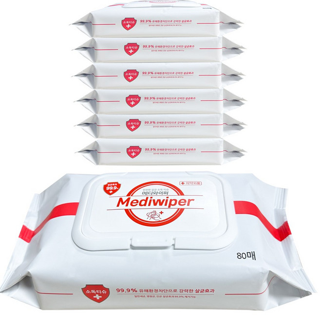 메디와이퍼 손소독 티슈 캡형, 80매, 6개