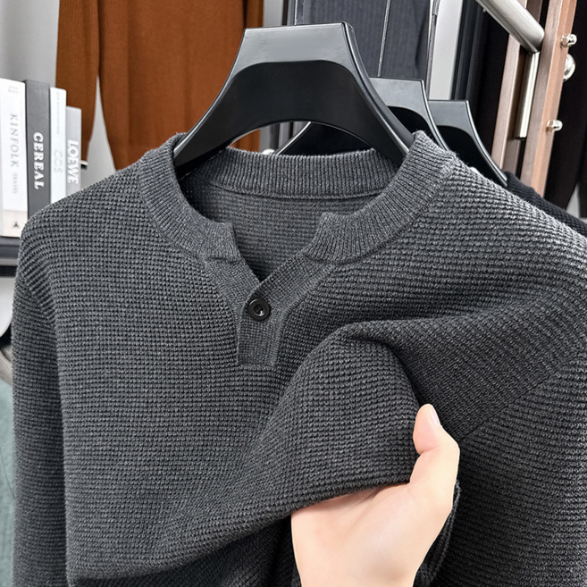 REZENZI 봄 가을긴팔티 남성 헨리넥 긴발 티셔츠 부드러운 순면 100% T389973