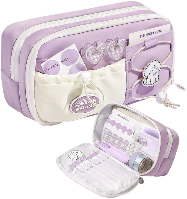 우브레 대용량 필통 파우치, 1개, 연보라