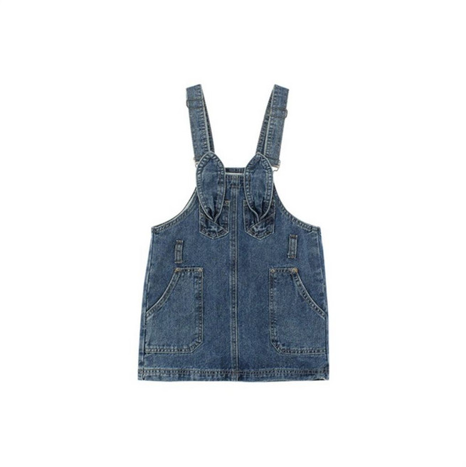 女童耳朵牛仔吊帶裙 & 蕾絲翻領上衣套裝 2023 春秋新款 90-140