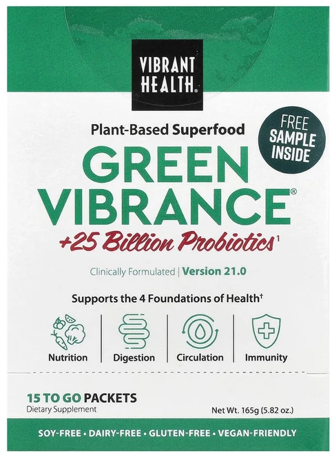 바이브랜트헬스 Green Vibrance +250억 프로바이오틱 버전 19.0 15팩 168.9g(5.96oz), 1개 - 쿠팡