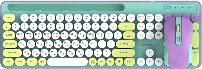 지데빌 저소음 무선 키보드 마우스 세트, 민트 퍼플, MK700W, 일반형