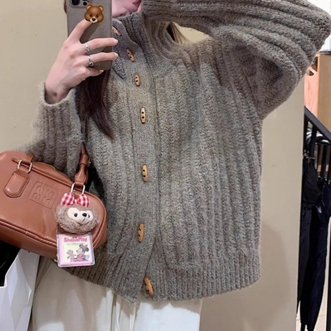 아이엠몽 여성 터틀넥 떡볶이 니트 가디건