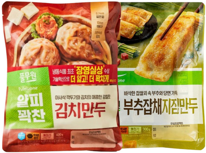 (냉동)[풀무원]얇은피 김치만두320gx2+부추잡채군만두300gx3, 300g
