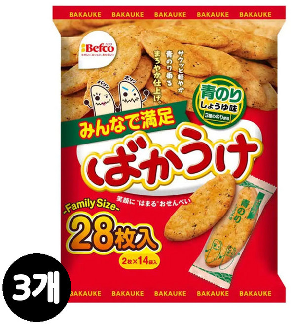 Befco 바카우케 센베이 대용량 아오노리&쇼유, 3개