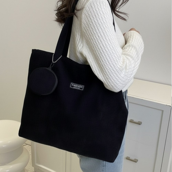 엣모스트 데일리 골덴 코듀로이 지퍼 에코백+미니 키링 파우치