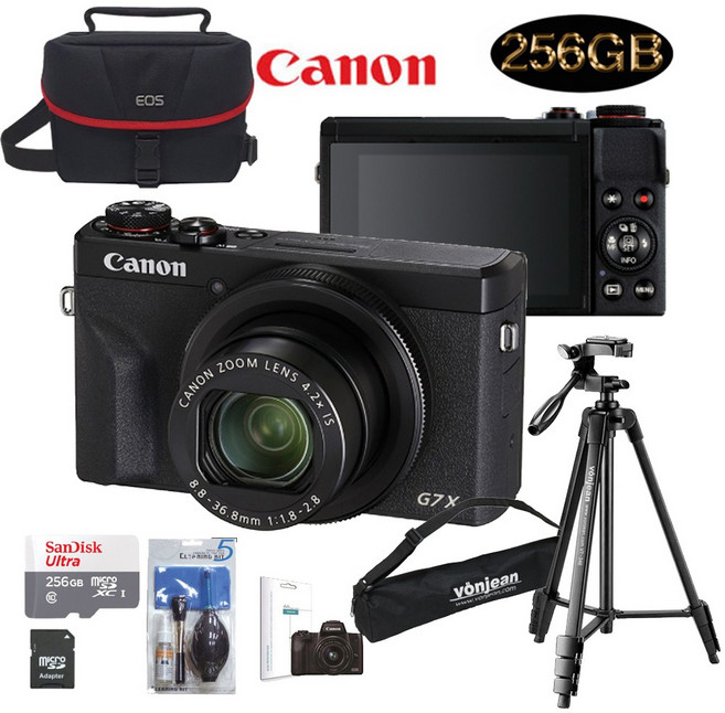 CANON POWERSHOT G7X MARK III+SD256GB+정품가방+삼각대+LCD보호필름+크리닝킷+SD리더기 고용량패키지, 블랙