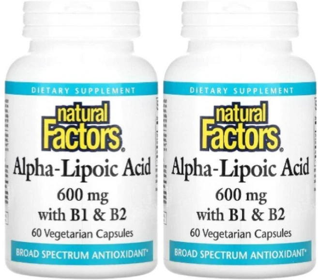 내추럴팩터스 알리포산 알파리포산 600mg 60캡슐 2개 비타민B1 티아민 비타민B2, 60정 - 쿠팡