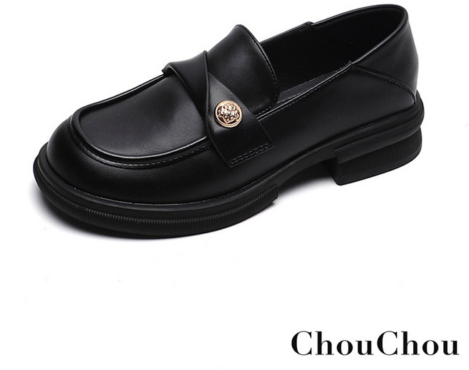 ChouChou 軟皮料素面厚底樂福鞋, 小金幣-啞光黑,43