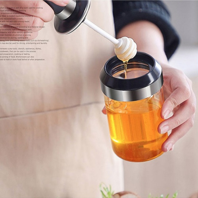 1+1 3종 유리 양념병 스푼 브러쉬 허니디퍼 내장 일체형 설탕 소금 깨 시럽 꿀 잼 케찹 기름 오일 소스 병 통