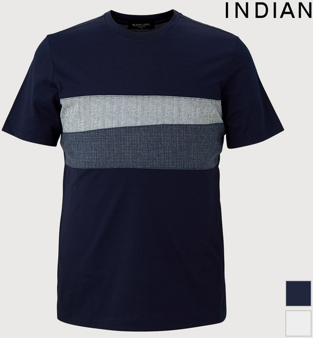 [INDIAN] 면혼방 이소재 배색형 라운드넥 티셔츠 _MIUASXM4161