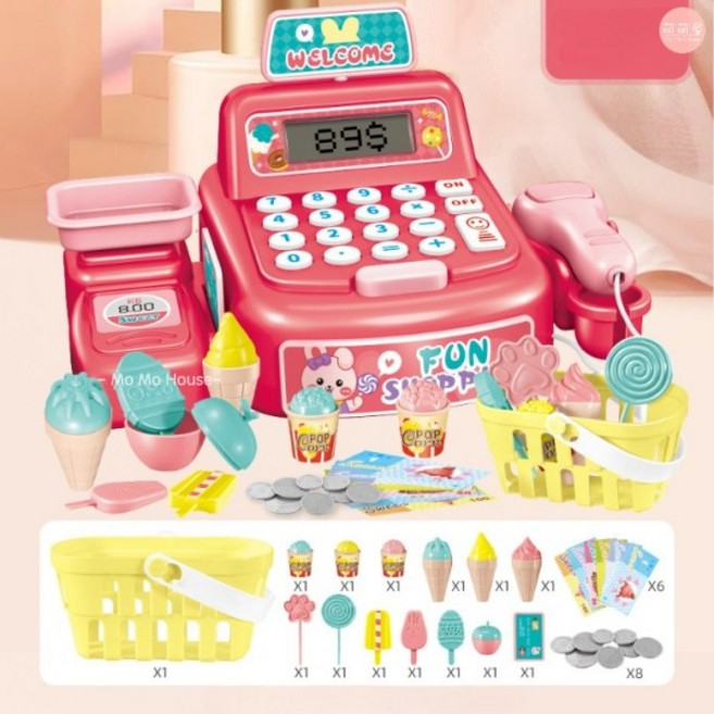 萌萌屋 Mo Mo House 兒童超市收銀機玩具, 1個, 多功能收銀機29件組(購物籃)