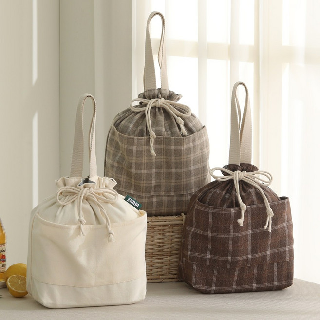 잔디반디 도시락가방 직장인 보온 보냉 방수 백 주머니 이유식가방 런치백, 체크브라운