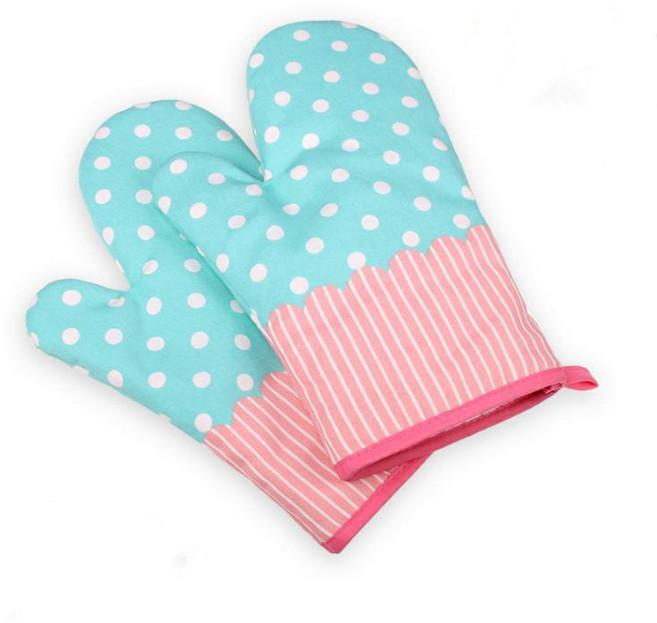 廚房隔熱手套 防燙 棉質, 大號藍色圓點, 2個